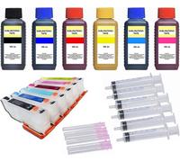 Cartouches d'encre rechargeables T24 XL + 6 x 100 ml d'encre à sublimation pour Epson Expression Photo XP-55, 750, 760, 850, 860, 950, 960, 970