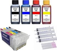 Cartouches d'encre rechargeables T3591, T3592, T3593 et T3594 - T35XL + 4 x 100 ml d'encre de recharge pour Epson WF-4720 4725 4730 4735 4740
