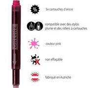 Cartouches d'encre - Rose - Encre non effaçable - Pour stylo plume et roller - 5 grandes cartouches