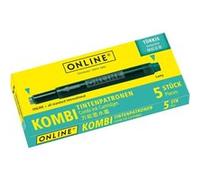 Cartouches d'encre - Turquoise - Encre non effaçable - Pour stylo plume et roller - 5 grandes cartouches