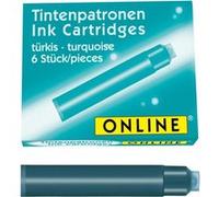 Cartouches d'encre - Turquoise - Encre non effaçable - Pour stylo plume et roller - 6 petites cartouches