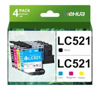 Cartouches d'imprimante LC521 Compatibles pour les Cartouches Brother LC521 Lot de 521 Cartouches d'encre LC 521 LC-521VAL pour Brother DCP-J1310DW DCP-J1360DW DCP-J1460DW DCP-J1313DW DCP-J1260W (4pk)