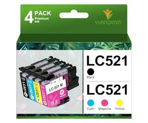 Cartouches LC521 LC 521 Compatibles pour Brother LC521 LC-521VAL Cartouches pour Brother DCP-J1310DW DCP-J1360DW DCP-J1460DW DCP-J1313DW DCP-J1260W (LC521BK LC521C LC521M LC521Y, Lot de 4)