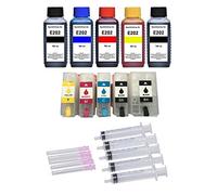 Cartouches rechargeables avec puces de réinitialisation automatique comme E 202 XL - 5 cartouches + 500 ml d'encre Ink Mate pour Expression Premium XP-6000, XP-6005, XP-6100, XP-6105