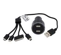 Cartrend 10525 Kit de Recharge USB 4 en 1 12/24 V avec Anneau Lumineux Bleu Noir