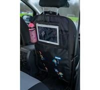CARTREND HERO Protection de dossier pour siège de voiture, lavable et facile à nettoyer, montage facile, avec boucles et crochets, organiseur, 2 compartiments et 2 porte-gobelets, noir
