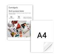 Cartridgeify A4 Papier Autocollant Imprimante pour imprimante laser et jet d'encre, 80/feuilles,1 étiquette par feuille, Blanche Mate, 210 x 297 mm