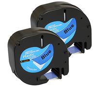 Cartridges Kingdom 2 Compatibles pour Dymo LetraTag 91205 S0721650 (12mm x 4m) Rubans Étiquettes Plastique, noir sur bleu