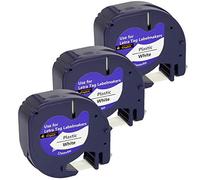 Cartridges Kingdom 3 Compatibles pour Dymo LetraTag 91201 S0721610 (12mm x 4m) Rubans Étiquettes Plastique, noir sur blanc