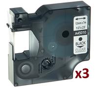 Cartridges Kingdom 3 Étiquettes compatible pour Dymo D1 45010 (12mm x 7m) noir sur transparent