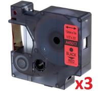Cartridges Kingdom 3 Ruban Étiquettes compatible pour Dymo D1 45017 (12mm x 7m) noir sur rouge