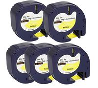 Cartridges Kingdom 5 Compatibles pour Dymo LetraTag 91202 S0721620 (12mm x 4m) Rubans Étiquettes Plastique, noir sur jaune