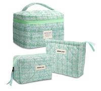 Carttiya Lot de 3 Trousse de Toilette Femme Voyage, Trousse de Maquillage Matelassée en Polyester, Grande Capacité Pochette Cosmétique Portable, Sac de Cosmétiques pour Fille et Femme (Vert)