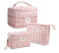 Carttiya Lot de 3 Trousse de Toilette Femme Voyage, Trousse de Maquillage Matelassée en Polyester, Grande Capacité Pochette Cosmétique Portable, Sac de Cosmétiques pour Fille et Femme (Rose)