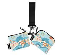Carttoon Beach Dolphin Lot de 2 portefeuilles pour femme avec poche zippée Bleu