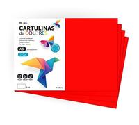 Cartulina de Colores, Cartulina A3, Folios Colores 180gr, Bloc cartulina colores intensos, Ideal para Manualidades, Imprimir tus Documentos y Diseños Creativos · m-office (50 Hojas, Rojo)