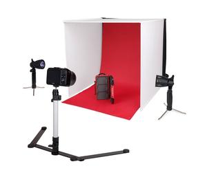 Caruba - Mini studio portable 40cm + 2 lampes halogènes + 1 pied + 4 fonds