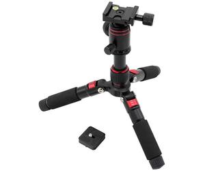 Caruba Tafelstatief Compactstar51 - Trépied de table et de voyage ultra-compact en aluminium avec rotule sphérique - Noir-Rouge