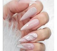 Carufin 24 Pcs Fleur de Prunier ongles Longs Pointus Français Faux Cristal Acrylique Presse sur Ongles Ballet pour Femmes Filles