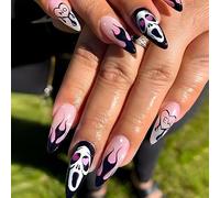 Carufin 24 PCS Halloween faux ongles mauvais charme amour crâne faux ongles longs ongles pointus pressé sur faux ongles