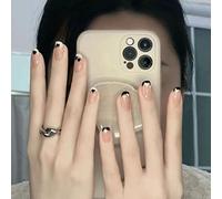 Carufin 24 Pcs Sea Blue Halo Dye Faux Autocollant d’ongle Blanc Graduel Changement Carré Faux Ongles Imprimés Nails pour Femmes Filles (C)