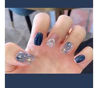 Carufin 24 Pcs Sea Blue Halo Dye Faux Autocollant d’ongle Blanc Graduel Changement Carré Faux Ongles Imprimés Nails pour Femmes Filles (A)