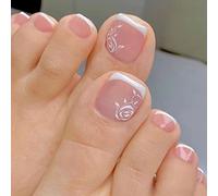 Carufin 24 Pièces Fleurs Carrées Faux Ongles Paillettes Brillantes Ongles D'orteils Courts Acrylique Faux Ongles Ongles Artificiels pour Femmes Filles (A)