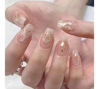 Carufin 24pcs Échecs Étoiles Lune Ongles Autocollants Or Blanc Rose - Cristal Faux Ongles Imprimés pour Usage Quotidien (E, 24)