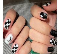 Carufin 24pcs échecs étoiles lune ongles autocollants or blanc rose étoiles cristal faux