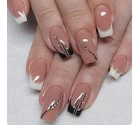 Carufin 24pcs échecs étoiles lune ongles autocollants or blanc rose étoiles cristal faux ongles autocollants imprimés sur faux ongles faux ongles pour un usage quotidien (F, 24)
