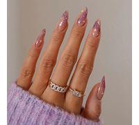 Carufin 24pcs Moon stars faux ongles amour coeur Wave perles acrylique faux ongles faux ongles faux ongles imprimés pointes faux ongles femmes (E)