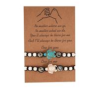 Carufin Boho Bracelet Turquoise Perles Turquoise Main Tortue Tressé Wax Fil Réglable Amitié Artisanat, Fête des mères, Cadeaux de la Saint-Valentin