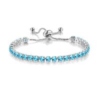 Carufin classique bracelet en cristal de tennis accolé accessoires pour mains réglables bijoux pour femmes filles (Bleu)