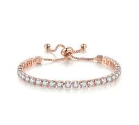 Carufin classique bracelet en cristal de tennis accolé accessoires pour mains réglables bijoux pour femmes filles (Rose or)
