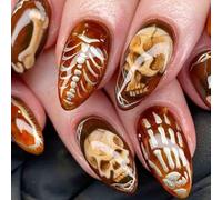 Carufin Gothique Halloween crâne ongles art dessins, ongles longs Stiletto presser, squelette et roses modèles 3 styles pour les femmes (A)