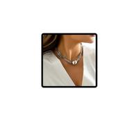 Carufin Hip Hop sphère pendentif collier bracelet multicouche collier col grossier chaîne épaisse Femmes bijoux pour filles (Collier en argent)