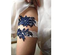 Carufin Jarretière de Mariée en Dentelle Elastique pour Mariage - Ensemble de Cérémonie et Accessoires pour Femmes et Filles, Bleu Marine, Taille Unique