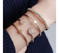 Carufin Star Moon Bracelet Boho Open Crystal Bangle Parure de bijoux pour femme et fille (lot de 4) (oro)