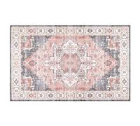 Carvapet Lavable Tapis de Passage 150x210cm Antidérapant Tapis de Couloir Long Fin Tapis de Sol Vintage Médaillon Rose Tapis de Salon Chambre Cuisine