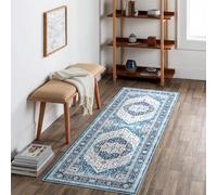 Carvapet Lavable Tapis de Passage 60x180cm Antidérapant Tapis de Couloir Long Fin Tapis de Sol Vintage Médaillon Bleu Tapis de Salon Chambre Cuisine