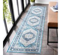Carvapet Lavable Tapis de Passage 60x240cm Antidérapant Tapis de Couloir Long Fin Tapis de Sol Vintage Médaillon Bleu Tapis de Salon Chambre Cuisine