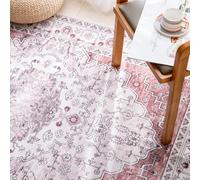 Carvapet Tapis de Passage 120x180cm Antidérapant Tapis de Couloir Lavable Fin Tapis de Sol Long Fleur Médaillon Tapis de Salon Chambre Cuisine(Rose)