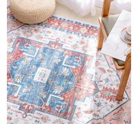 Carvapet Tapis de Passage 120x180cm Antidérapant Tapis de Couloir Lavable Fin Tapis de Sol Long Vintage Médaillon Tapis de Salon Chambre Cuisine(Bleu Rouge)