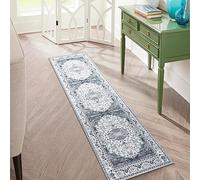 Carvapet Tapis de Passage 60x210cm Antidérapant Tapis de Couloir Lavable Fin Tapis de Sol Long Fleur Médaillon Tapis de Salon Chambre Cuisine(Gris)