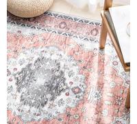 Carvapet Tapis de Passage 90x150cm Antidérapant Tapis de Couloir Lavable Fin Tapis de Sol Long Fleur Médaillon Tapis de Salon Chambre Cuisine(Orange)