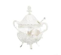 Carved Metal Sugar Bowl with Spoon Glass Body(Silver)