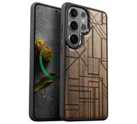 Carveit 2026 Étui Magnétique pour Galaxy S26 Ultra Coque Bois Cover, Etui de Téléphone Antichoc Compatible Magsafe avec Samsung S26 Ultra 5G Case (Noyer-Figure Géométrique)