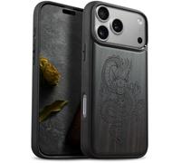 Carveit Bois Coque pour iPhone 18 Pro Max, Sombre-Dragon Chinois | Magnétique Étui de Téléphone Antichoc Bumper TPU Case Compatible Magsafe iPhone 18 Pro Max Coque Bois Etui