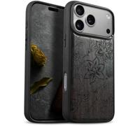 Carveit Bois Coque pour iPhone 18 Pro Max, Sombre-Un Modèle Fleurs | Magnétique Étui de Téléphone Antichoc Bumper TPU Case Compatible Magsafe iPhone 18 Pro Max Coque Bois Etui