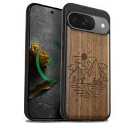 Carveit Bois Coque pour Pixel 9, Noyer-Sommets Ensoleillés